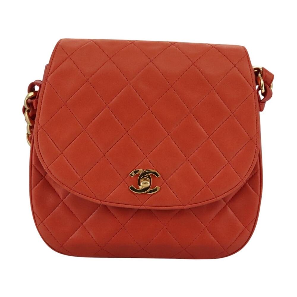 Chanel Matelasse Lambskin Chain Shoulder Bag Orange